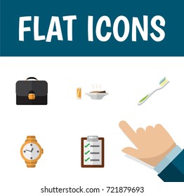 Flat Icon Life Set Of Questionnaire, Briefcase, Timer And Other Vector Objects. Also Includes Food, Wristwatch, Timer Elements.