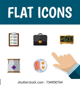 Flat Icon Life Set Of Questionnaire, Fried Egg, Electric Alarm And Other Vector Objects. Also Includes Briefcase, Mattress, Form Elements.