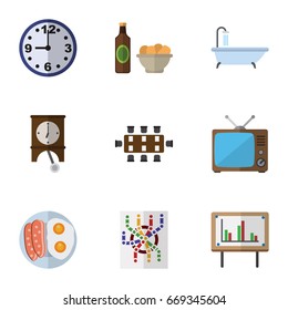 Flat Icon Life Set Of Router, Watch, Whiteboard And Other Vector Objects. Also Includes Presentation, Watch, Bath Elements.