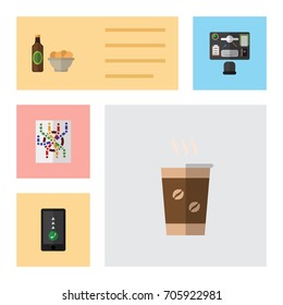 Flat Icon Life Set Of Router, Bureau, Cappuccino And Other Vector Objects. Also Includes Office, Snack, Cappuccino Elements.