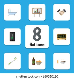 Flat Icon Life Set Of Tub, Cellphone, Beer With Chips And Other Vector Objects. Also Includes Tub, Partnership, Presentation Elements.