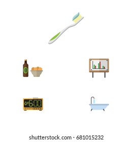Flat Icon Life Set Of Tub, Whiteboard, Beer With Chips And Other Vector Objects. Also Includes Chart, Presentation, Tub Elements.