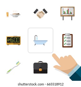 Flat Icon Life Set Of Whiteboard, Questionnaire, Tub And Other Vector Objects. Also Includes Lunch, Handbag, Partnership Elements.