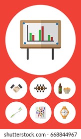 Flat Icon Life Set Of Whiteboard, Beer With Chips, Boardroom And Other Vector Objects. Also Includes Map, Partnership, Snack Elements.