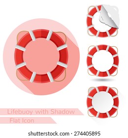 flat icon lifebuoy object on white with oval long shadow and folded corner