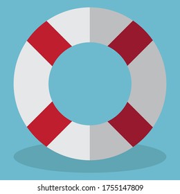 Flat icon lifebuoy summer holiday on sea. Sign of aid, lifesaving. Flat design illustration, EPS 10. Survival equipment for ship, boat travel, beach. 