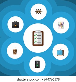 Flat Icon Lifestyle Set Of Briefcase, Cellphone, Boardroom And Other Vector Objects. Also Includes Suitcase, Telephone, Handbag Elements.