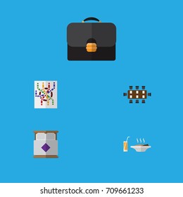 Flat Icon Lifestyle Set Of Briefcase, Mattress, Router And Other Vector Objects. Also Includes Handbag, Bed, Food Elements.