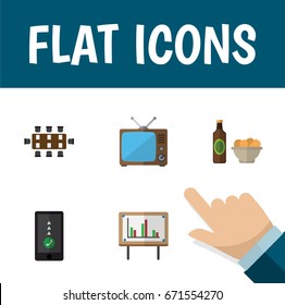 Flat Icon Lifestyle Set Of Cellphone, Boardroom, Whiteboard And Other Vector Objects. Also Includes Chart, Whiteboard, Cellphone Elements.
