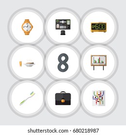 Flat Icon Lifestyle Set Of Electric Alarm, Bureau, Briefcase And Other Vector Objects. Also Includes Food, Electric, Whiteboard Elements.
