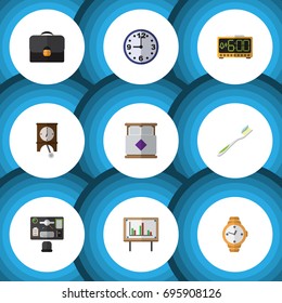 Flat Icon Lifestyle Set Of Electric Alarm, Timer, Clock And Other Vector Objects. Also Includes Timer, Wristwatch, Office Elements.