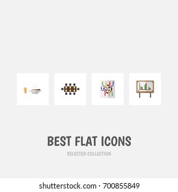 Flat Icon Lifestyle Set Of Lunch, Router, Whiteboard And Other Vector Objects. Also Includes Boardroom, Router, Whiteboard Elements.