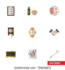 Flat Icon Lifestyle Set Of Questionnaire, Electric Alarm, Dental And Other Vector Objects. Also Includes Timer, Dental, Breakfast Elements.