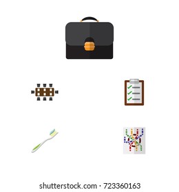 Flat Icon Lifestyle Set Of Questionnaire, Briefcase, Dental And Other Vector Objects. Also Includes Pasta, Router, Conference Elements.