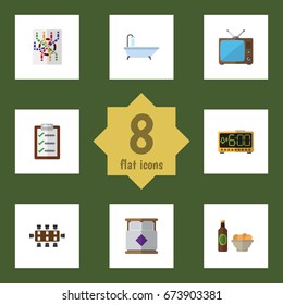 Flat Icon Lifestyle Set Of Router, Questionnaire, Beer With Chips And Other Vector Objects. Also Includes Router, Checklist, Map Elements.