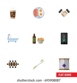 Flat Icon Lifestyle Set Of Tub, Partnership, Cellphone And Other Vector Objects. Also Includes Mattress, Sausage, Cellphone Elements.