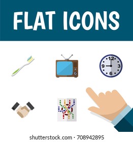 Flat Icon Lifestyle Set Of Watch, Router, Television And Other Vector Objects. Also Includes Toothbrush, Partnership, Greeting Elements.