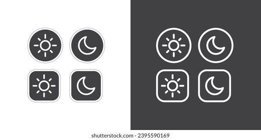 Flat icon Light and Dark mode buttons vector icons set. Light and dark mode. 