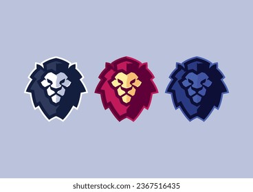 flat icon lion head, white, red and blue, fit for icon design