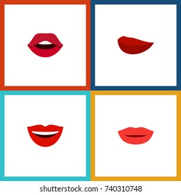 Flat Icon Lips Set Of Kiss, Lipstick, Teeth And Other Vector Objects. Also Includes Teeth, Mouth, Pomade Elements.