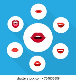 Flat Icon Lips Set Of Laugh, Tongue, Smile And Other Vector Objects. Also Includes Mouth, Lips, Tongue Elements.