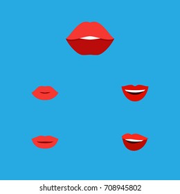 Flat Icon Lips Set Of Lipstick, Laugh, Smile And Other Vector Objects. Also Includes Mouth, Rouge, Laugh Elements.