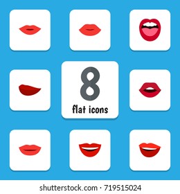 Flat Icon Lips Set Of Lipstick, Lips, Laugh And Other Vector Objects.  