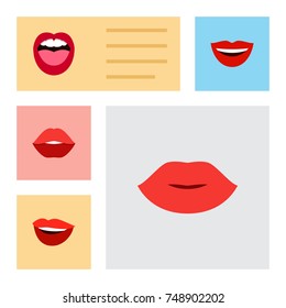 Flat Icon Lips Set Of Lips, Mouth, Laugh And Other Vector Objects. Also Includes Teeth, Rouge, Mouth Elements.