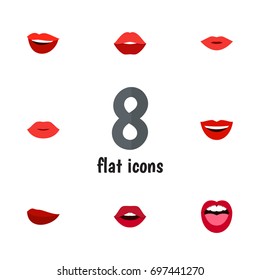Flat Icon Lips Set Of Smile, Laugh, Mouth And Other Vector Objects. Also Includes Laugh, Tongue, Kiss Elements.