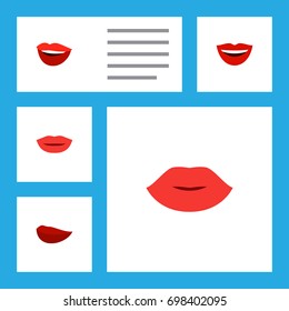 Flat Icon Lips Set Of Smile, Lipstick, Lips And Other Vector Objects. Also Includes Pomade, Kiss, Makeup Elements.