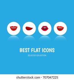 Flat Icon Lips Set Of Smile, Teeth, Kiss And Other Vector Objects. Also Includes Teeth, Mouth, Lips Elements.