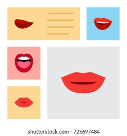 Flat Icon Lips Set Of Tongue, Laugh, Lipstick And Other Vector Objects. Also Includes Tongue, Laugh, Kiss Elements.