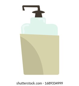 Flat icon liquid blue soap with loofa