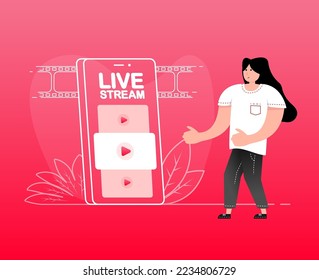 Flat icon with live stream people for banner design. Flat vector illustration. Isometric illustration. 3d vector icon.