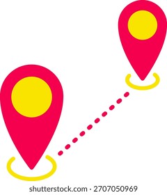 Flat icon of a location pin and a dotted route path, symbolizing a mapped destination and journey.