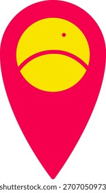 Flaches Symbol eines Ortungsstiftes mit einem eingebetteten roten Koffer, der den Ort des Gepäcks oder eines Reiseziels markiert.
