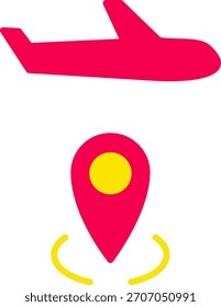 Flaches Symbol eines Ortungsstiftes mit einem eingebetteten roten Flugzeug, das einen Flughafen oder ein Flugziel markiert.