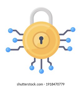 
Flat icon of lock with nodes, padlock encryption icon