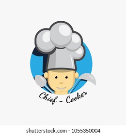 Flat icon logo of smiling chief cook on white background