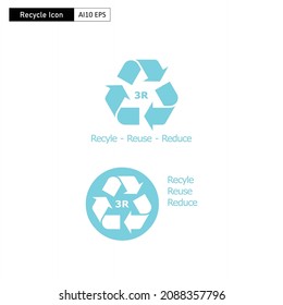 Flat icon or logo that uses a looping arrow symbol that represents environmental issues regarding the Recycle, Reuse, and Reduce principles. 