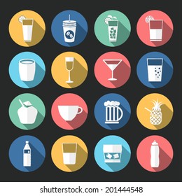 flat icon with long shadow drink set