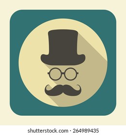 Flat icon with long shadow effect in stylish colors of web design objects, business, office and marketing items. Gentleman icon. 