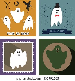 Flat icon with long shadow. Halloween ghost. Vector illustration. EPS 10