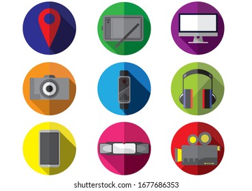 Flat Icon Long Shadow,Icon Technology,multimedia production creative,vector movie camera flat icon 
