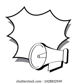 Flat icon loudspeaker with blank speech bubble template in pop art style.