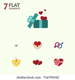 Flat Icon Love Set Of Celebration, Gift, Sexuality Symbol And Other Vector Objects. Also Includes Sign, Ribbon, Gender Elements.