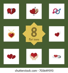 Flat Icon Love Set Of Divorce, Shaped Box, Soul And Other Vector Objects. Also Includes Broken, Box, Necklace Elements.