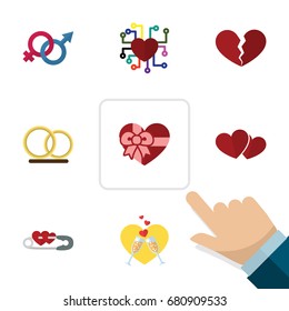 Flat Icon Love Set Of Emotion, Ring, Divorce And Other Vector Objects. Also Includes Soul, Wineglasses, Sign Elements.