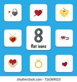 Flat Icon Love Set Of Engagement, Save Love, Wings And Other Vector Objects. Also Includes Arrow, Champagne, Key Elements.