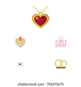 Flat Icon Love Set Of Letter, Ring, Necklace And Other Vector Objects. Also Includes Wedding, Engagement, Heart Elements.